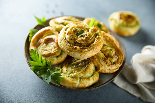 istock Pastry with pesto sauce 1389860810
