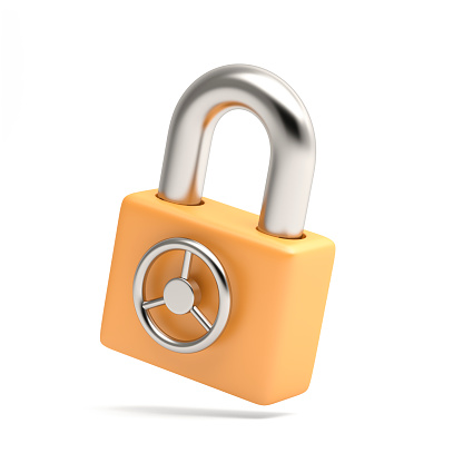 Chain links and lock. 3d generated image. Isolated white background.