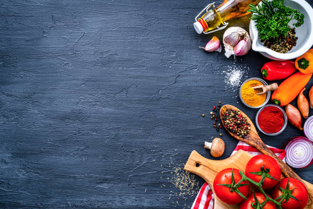 istock Cooking border of vegetables and spices. Copy space 1389863362