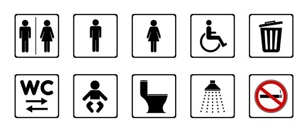 illustrations, cliparts, dessins animés et icônes de jeu d’icônes de toilette - différentes illustrations vectorielles isolées sur fond blanc - shower silhouette women people