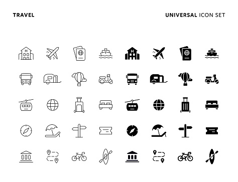 Travel Concept Basic Icon Set. Icons are Suitable for Web Page, Mobile App, UI, UX and GUI design.