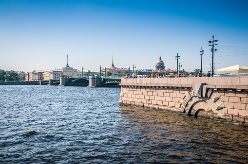 View Of Admiralty Building And Bridge On Neva River In St. Petersburg, Russia