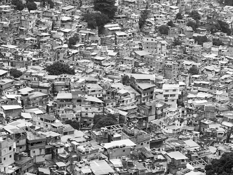 favela or slums, Rio de Janeiro, black and white photo