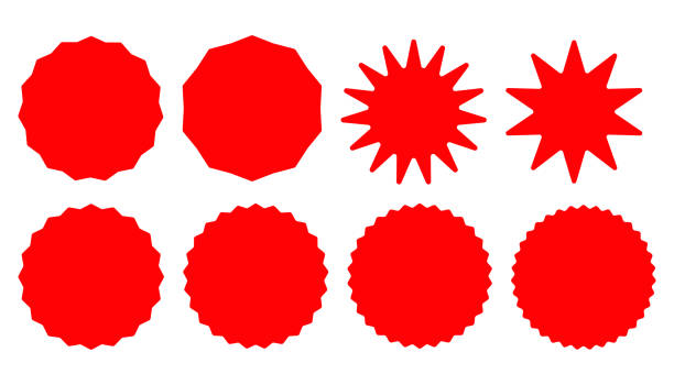 赤いスターバースト、サンバーストバッジアイコン。 ヴィンテージラベルシンボル。サインステッカーベクトル。 - ジグザグ点のイラスト素材／クリップアート素材／マンガ素材／アイコン素材
