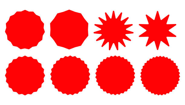 Red starburst, sunburst badges icon . Vintage labels symbol. Sign stickers vector. Red starburst, sunburst badges icon . Vintage labels illustration symbol. Sign stickers vector. zigzag stock illustrations