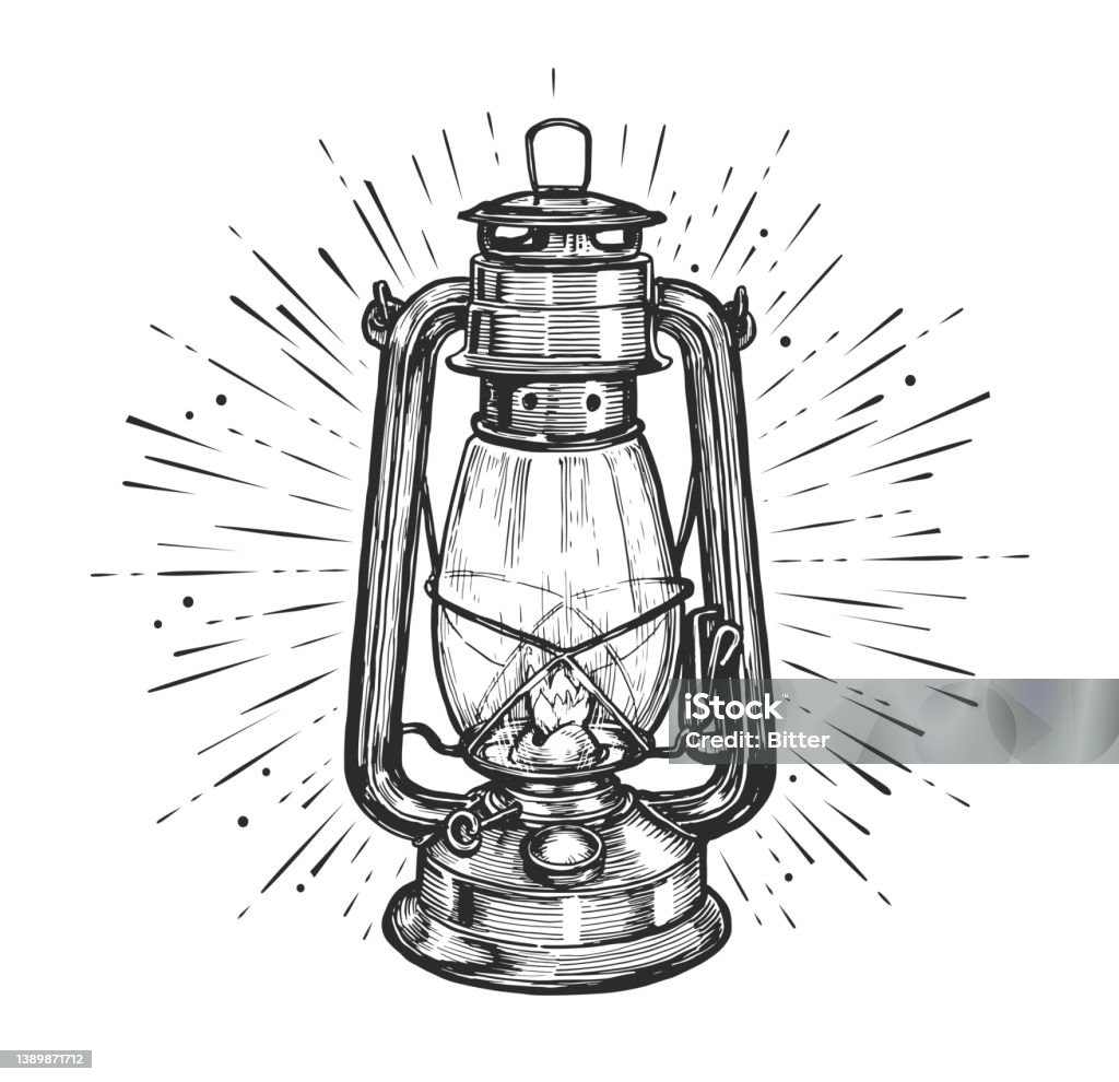 Vintage Glowing Lantern Hand Drawing Engraving Style Kerosene Lamp Sketch  Vector Illustration Stock Illustration - Download Image Now - iStock