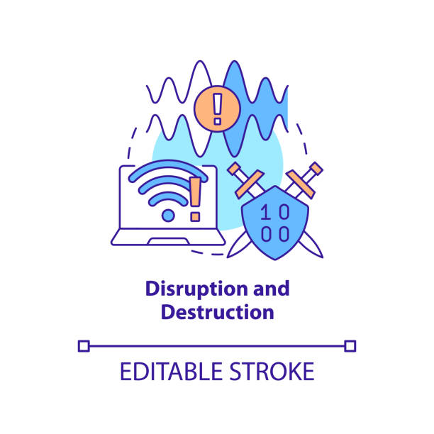 Disruption and destruction concept icon Disruption and destruction concept icon. Jamming signal. Information warfare tactic abstract idea thin line illustration. Isolated outline drawing. Editable stroke. Arial, Myriad Pro-Bold fonts used sabotage icon stock illustrations
