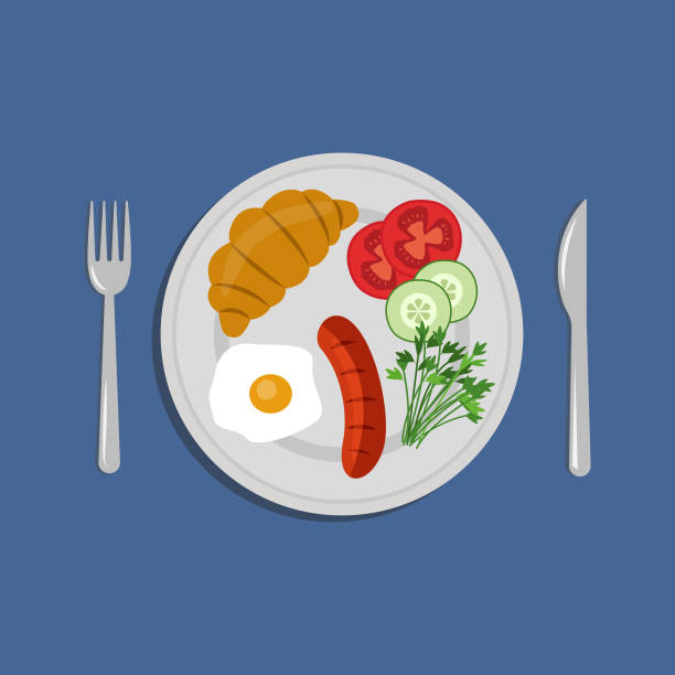 концепция завтрака иконка векторный дизайн. - fork plate isolated scrambled eggs stock illustrations