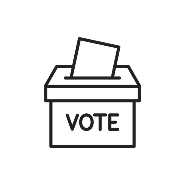 ilustrações de stock, clip art, desenhos animados e ícones de voting paper and ballot box. outline icon. vector illustration. - voting ballot