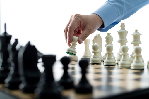 Winner and defeated kings in game of chess. Concept of business strategy, competition and winning.