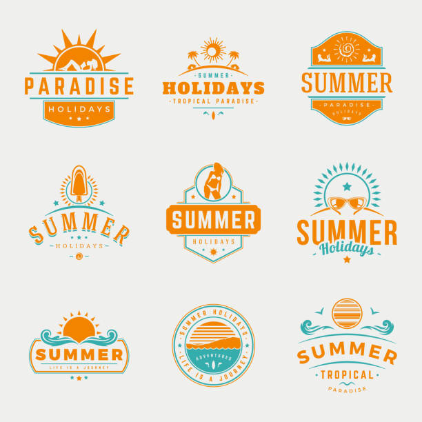 Summer holidays typography labels or badges vector design vector art illustration