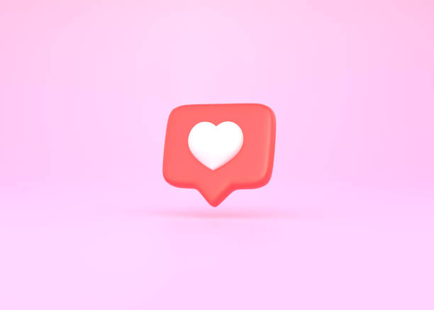 Heart in speech bubble icon on a pink background. Love like heart social media notification icon. Emoji, chat and Social Network. 3d rendering, 3d illustration