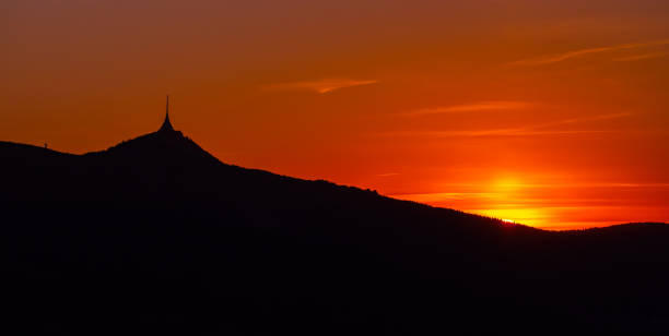istock Silhouette of Jested mountain at sunset time, Liberec, Czech Republic. Panoramic shot 1389892859