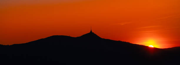 istock Silhouette of Jested mountain at sunset time, Liberec, Czech Republic. Panoramic shot 1389892861