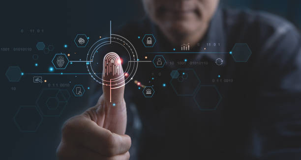 istock Digital id, biometrics security, innovation technology against digital cyber crime. Businessman using fingerprint indentification to access personal financial data 1389893854