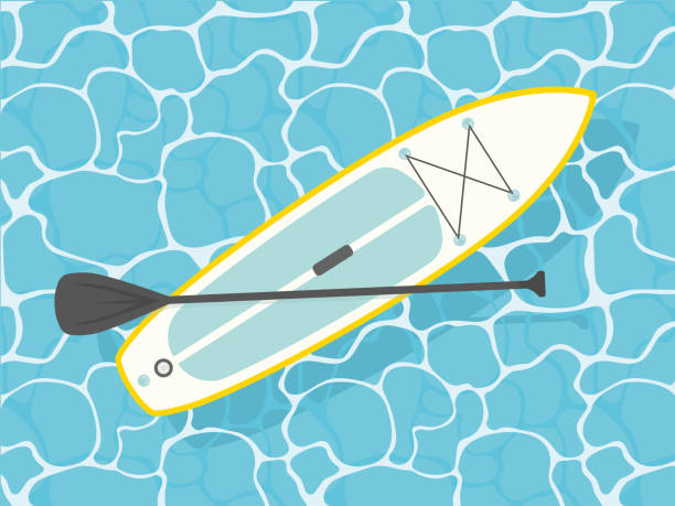 SUP board and paddle on wavy sea SUP board and paddle on wavy sea- vector illustration paddleboard stock illustrations
