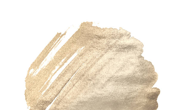 istock Abstract rose gold hand painted stain on white background 1389897191