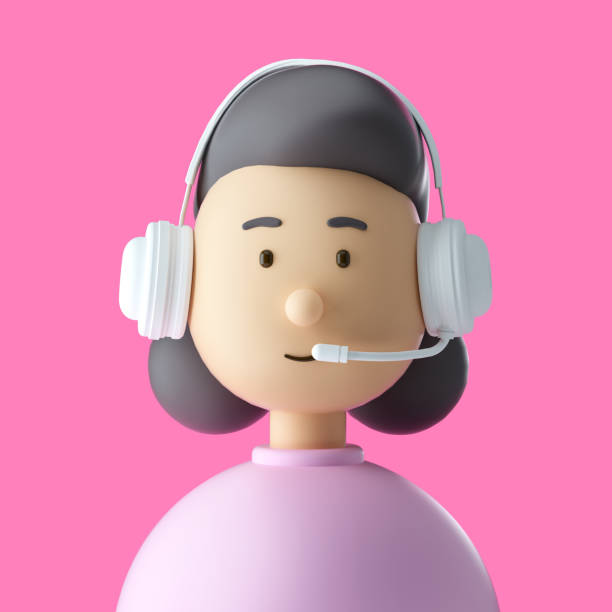 AI Podcast Icon, Person with headset showing AI-driven podcasting or audio assist or AI customer service icon
