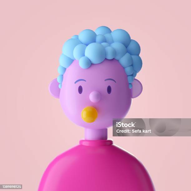 Young Woman Chewing Gum Cute Iconic Character 3d Rendering Stock Photo - Download Image Now