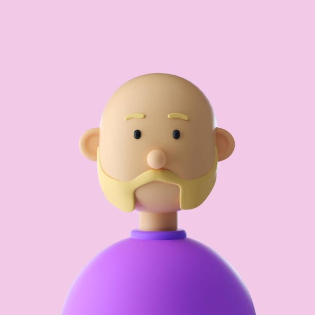 istock Hairless bearded man cute iconic character. 3D Rendering 1389898138