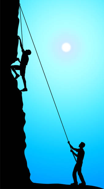 ilustrações de stock, clip art, desenhos animados e ícones de mountain climbing - climbing clambering silhouette men