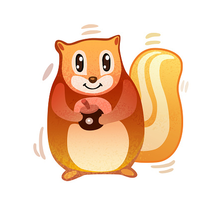 Cute Cartoon Squirrel Holding Hazelnut Vector Illustration, Animal Mascot Character