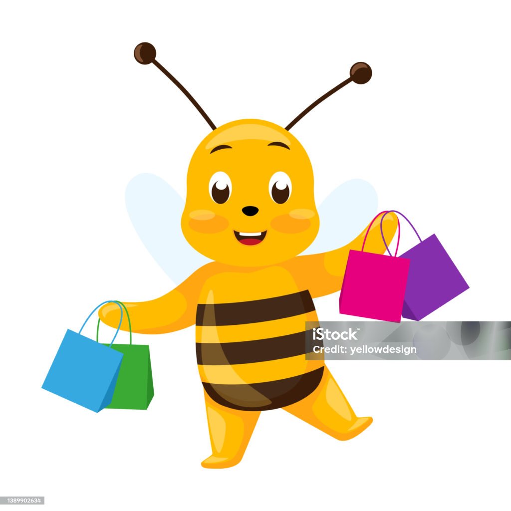 Con Ong Dễ Thương Đi Mua Sắm Bị Cô Lập Trên Nền Trắng Nhân Vật ...