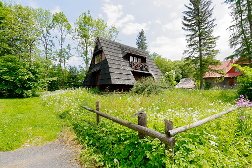 A striking, characteristic agricultural landscape near Lake Siljan in central Sweden: red cottages and packed hay scattered in the landscape