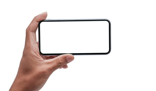 Hand holding Smartphone pro with white screen and modern design - isolated