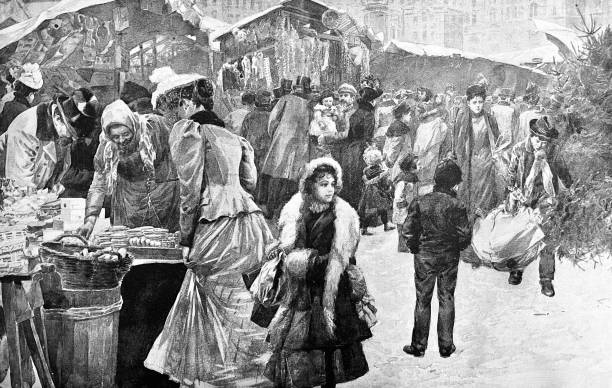 Christmas market in Vienna, Hof Illustration from 19th century. graben vienna stock illustrations