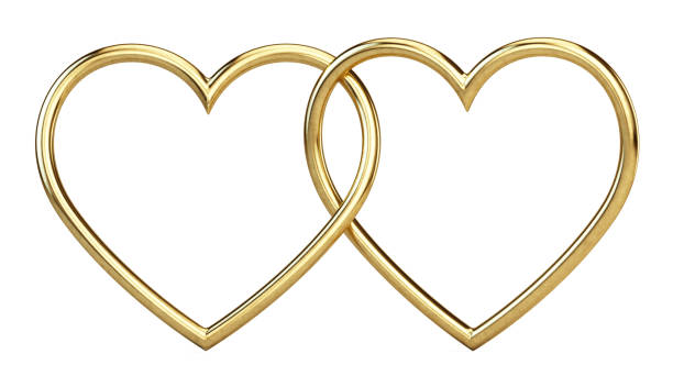 istock Golden metallic heart frames on white background - 3d rendering 1389903881