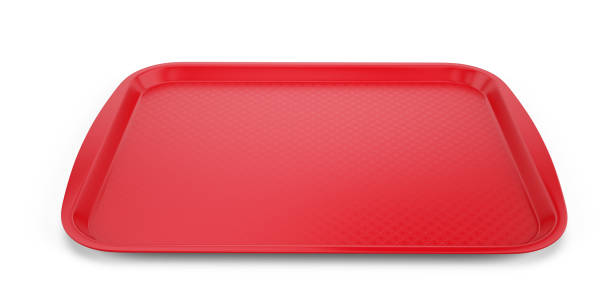 istock Empty Red Plastic Tray salver with Handles Isolated On White. 3d rendering 1389903886