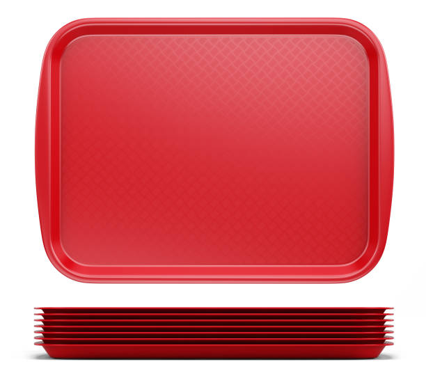 istock Empty Red Plastic Tray salver with Handles Isolated On White. 3d rendering 1389903890