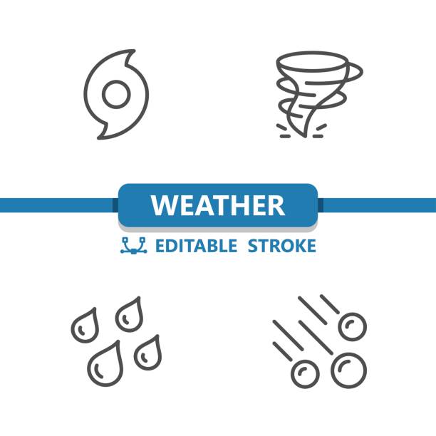 wettersymbole. hurrikan, tornado, twister, regen, regen, hagel, hagel, sturm - hurricane stock-grafiken, -clipart, -cartoons und -symbole