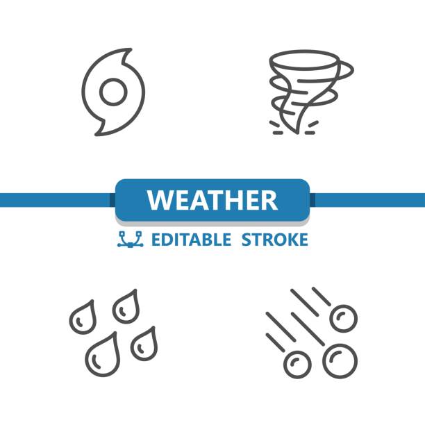 иконки погоды. ураган, торнадо, твистер, дождь, дождь, град, град, шторм - hurricane stock illustrations