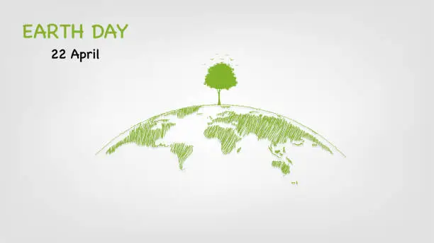 Vector illustration of The tree on earth for Ecology friendly, World environment, Earth day and sustainable development, vector illustration