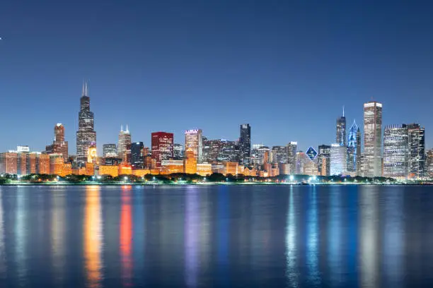 Photo of Chicago, Illinois, USA Downtown Skyline from Lake Michigan