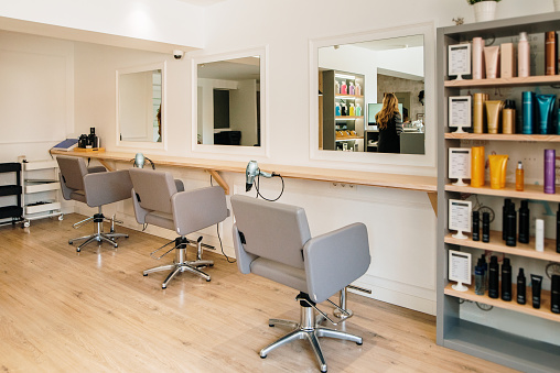 A modern hair salon store with no people