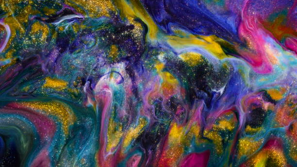 istock Fluide liquide art acrylic oil paints texture. Backdrop abstract mixing paint effect. Liquid colored acrylic artwork flows splashes. Fluid art texture overflowing colors 1389908542