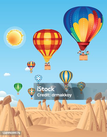 istock Hot air balloon flying over Cappadocia, Turkey 1389909974
