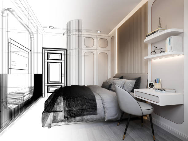 istock sketch design of interior bedroom,3d rendering 1389910053