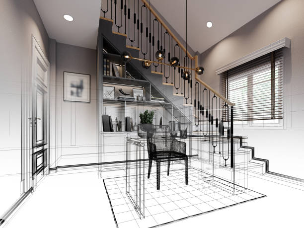 istock sketch design of interior working room,3d rendering 1389910113