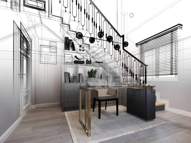 istock sketch design of interior working room,3d rendering 1389910115