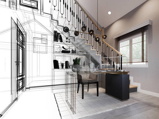istock sketch design of interior working room,3d rendering 1389910122