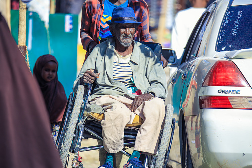 Hargeisa, Somaliland - November 10, 2019: Local Man in the Wheelchair on Hargeisa Streets