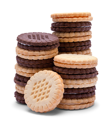 Stack of Chocolate and Vanilla Sandwhich Cookies.