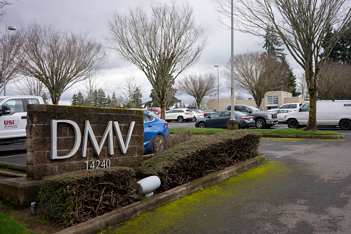 Sherwood, OR, USA - Mar 3, 2022: The DMV office in Sherwood, Oregon. A department of motor vehicles (DMV) is a government agency that administers motor vehicle registration and driver licensing.
