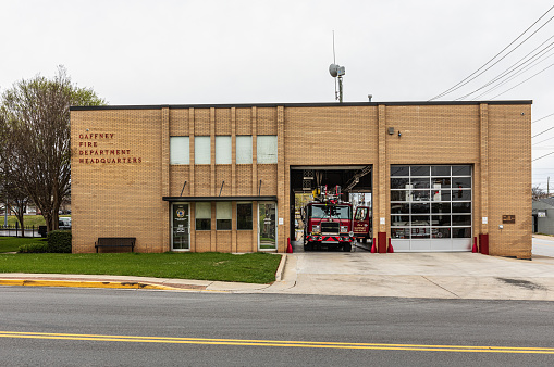 Gaffney, S.C. USA-2 April 2022: Gaffney Fire Department Headquarters building in early spring.