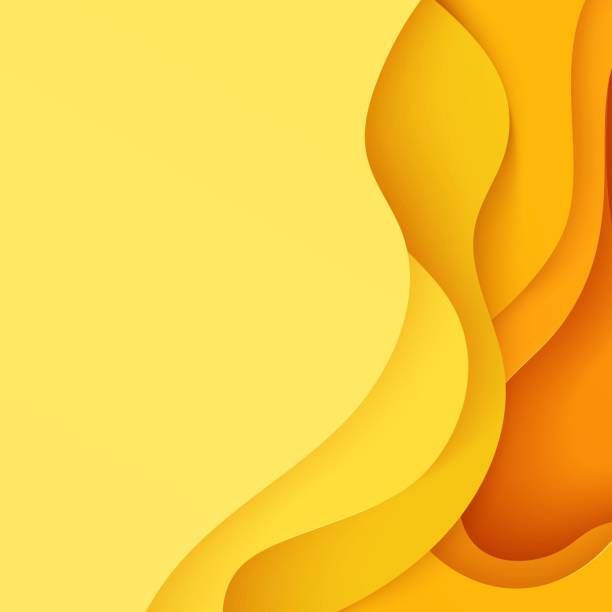 istock Abstract yellow background in cut paper style. Cutout orange wallpaper. Wavy template for save the Earth posters, eco brochures, business presentations. Vector card illustration of papercut background 1389916447