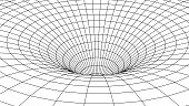 istock Abstract wireframe tunnel. Vector wormhole. 3D portal. Futuristic fantasy funnel. 1389918581